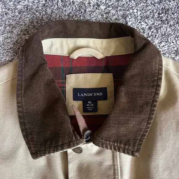 Vintage Lands' End Field Jacket XL Mens Chore Barn Coat Corduroy Collar Lined
